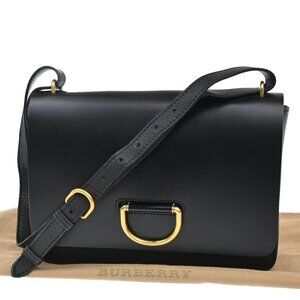 BURBERRY D Ring Logo Shoulder Crossbody Bag Leather Black GHW Italy 82RL720